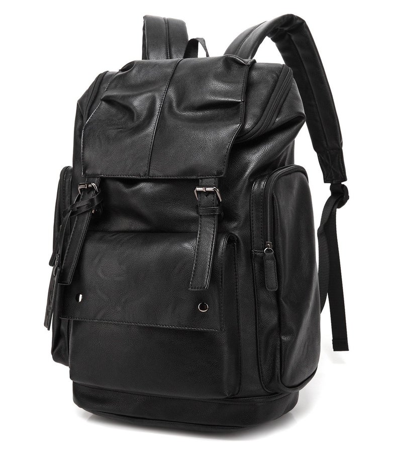 Baosha BP-16 PU Leather Casual Backpack 15.6inch Laptop Backpack Travel Backpack Hiking Comping Backpack Daypack Black - Image 1